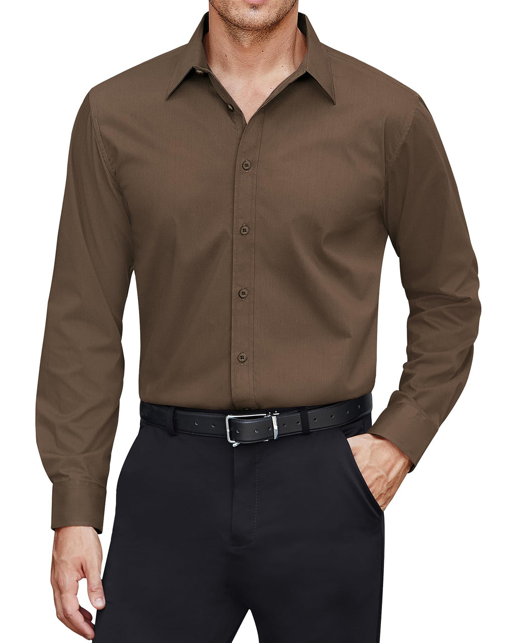 J.VER Men's Dress Shirts Stretch Stain Shield Long Sleeve Solid Formal Shirt Business Casual Button Down Shirts