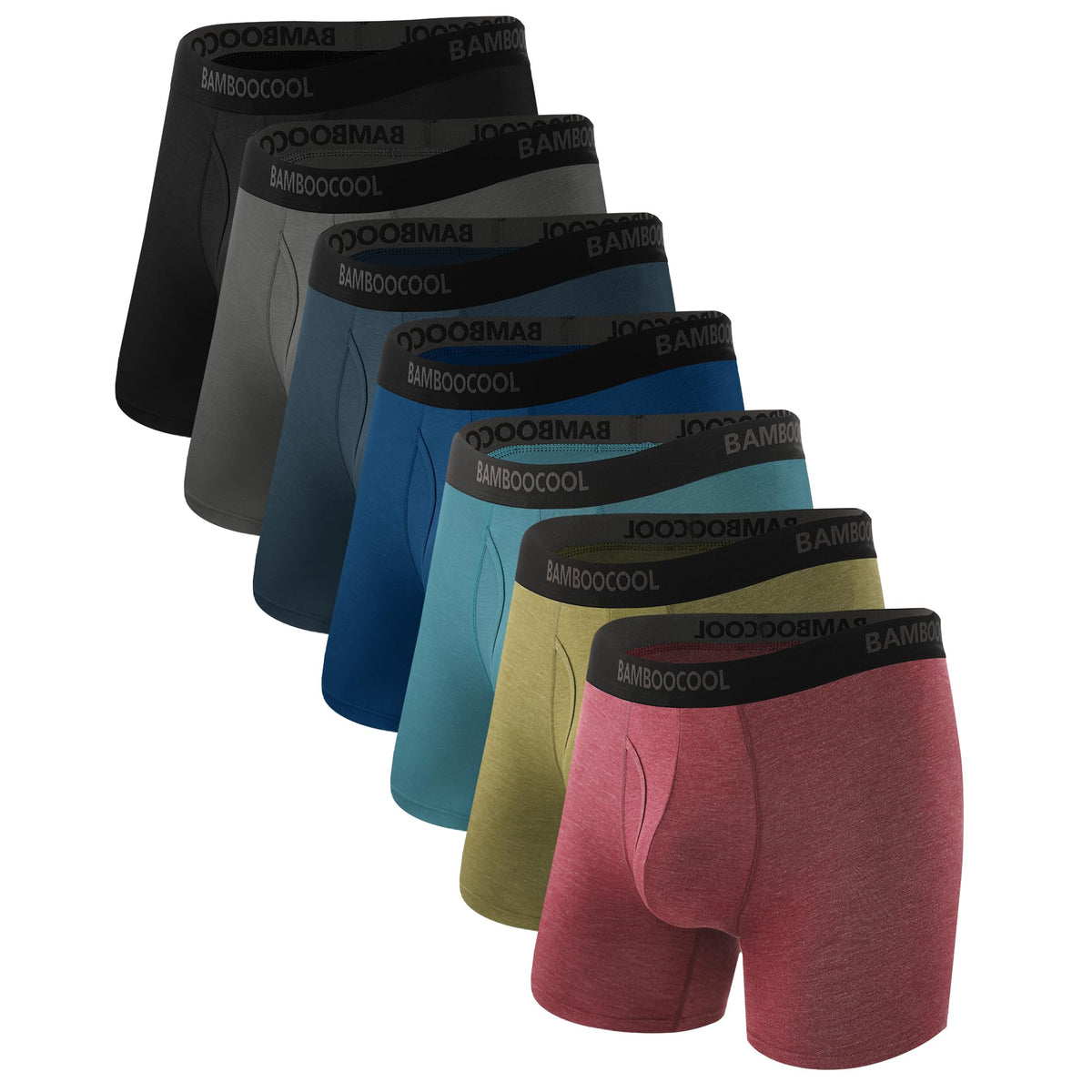 BAMBOO COOL Men's Underwear Breathable Boxer Briefs with Fly Moisture-Wicking Lightweight Underwear 7-Pack