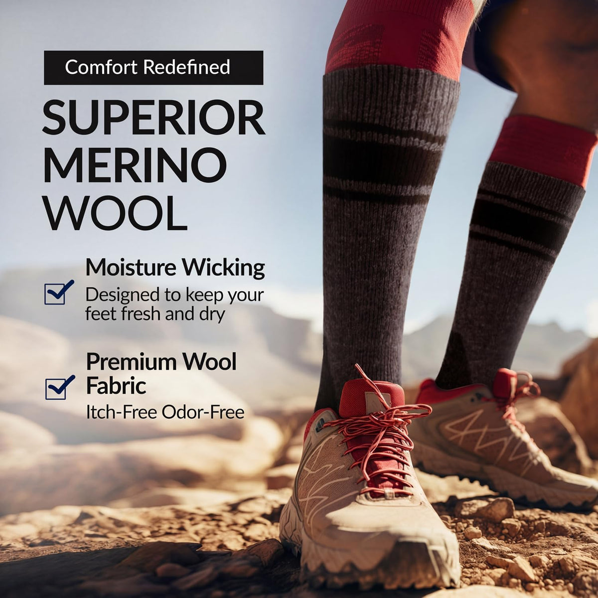 Alvada Mens Merino Wool Crew Socks Thermal and Warm Socks for Winter Work Hiking Running 3 Pairs