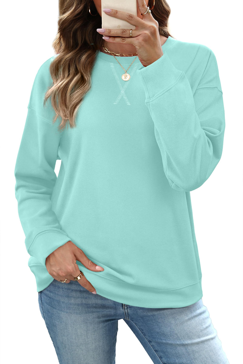 RUMIA Women's Crew Neck Sweatshirt Long Sleeve Tops for Women Fall Clothes