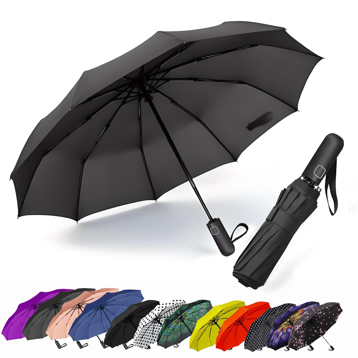 SIEPASA Windproof Travel Umbrella - Automatic Compact Folding Umbrella for Rain, Small Portable Windproof Umbrellas for Men Women and Teenagers (Navy Blue)