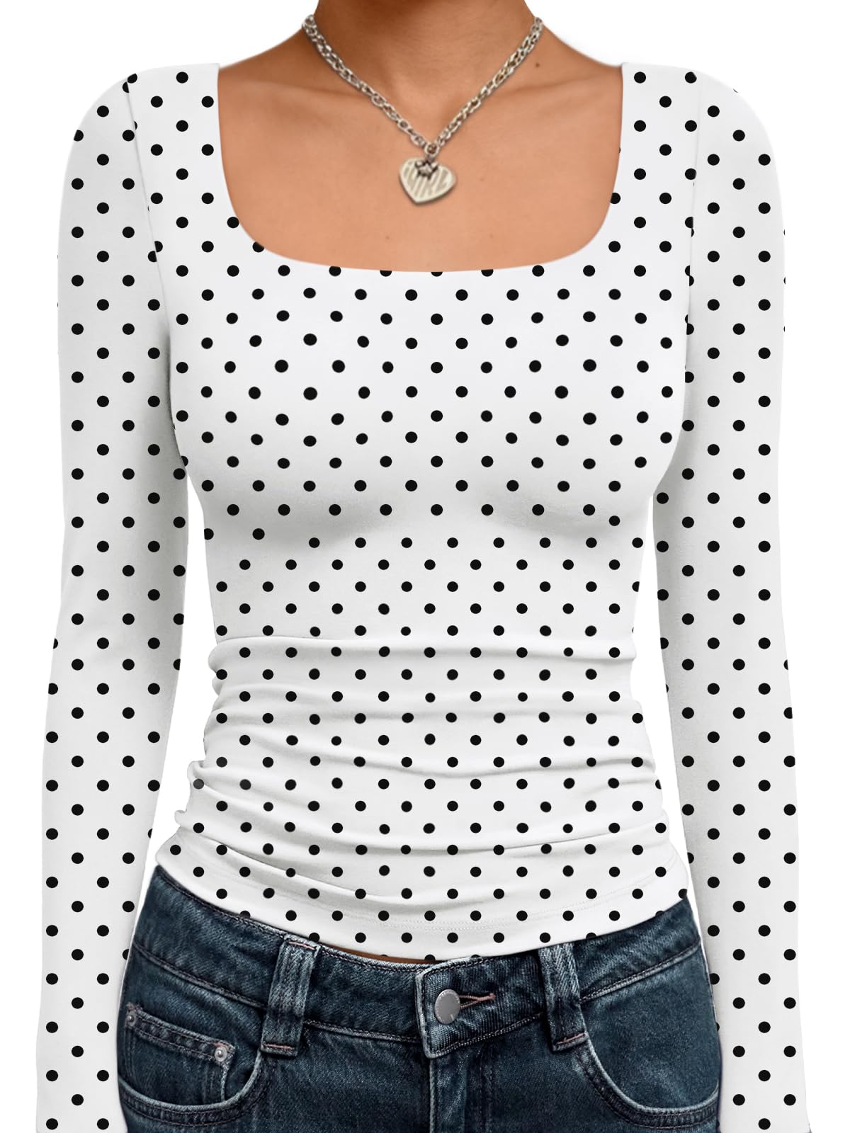Trendy Queen Womens Square Neck Long Sleeve Shirts Double Lined Fall Tops