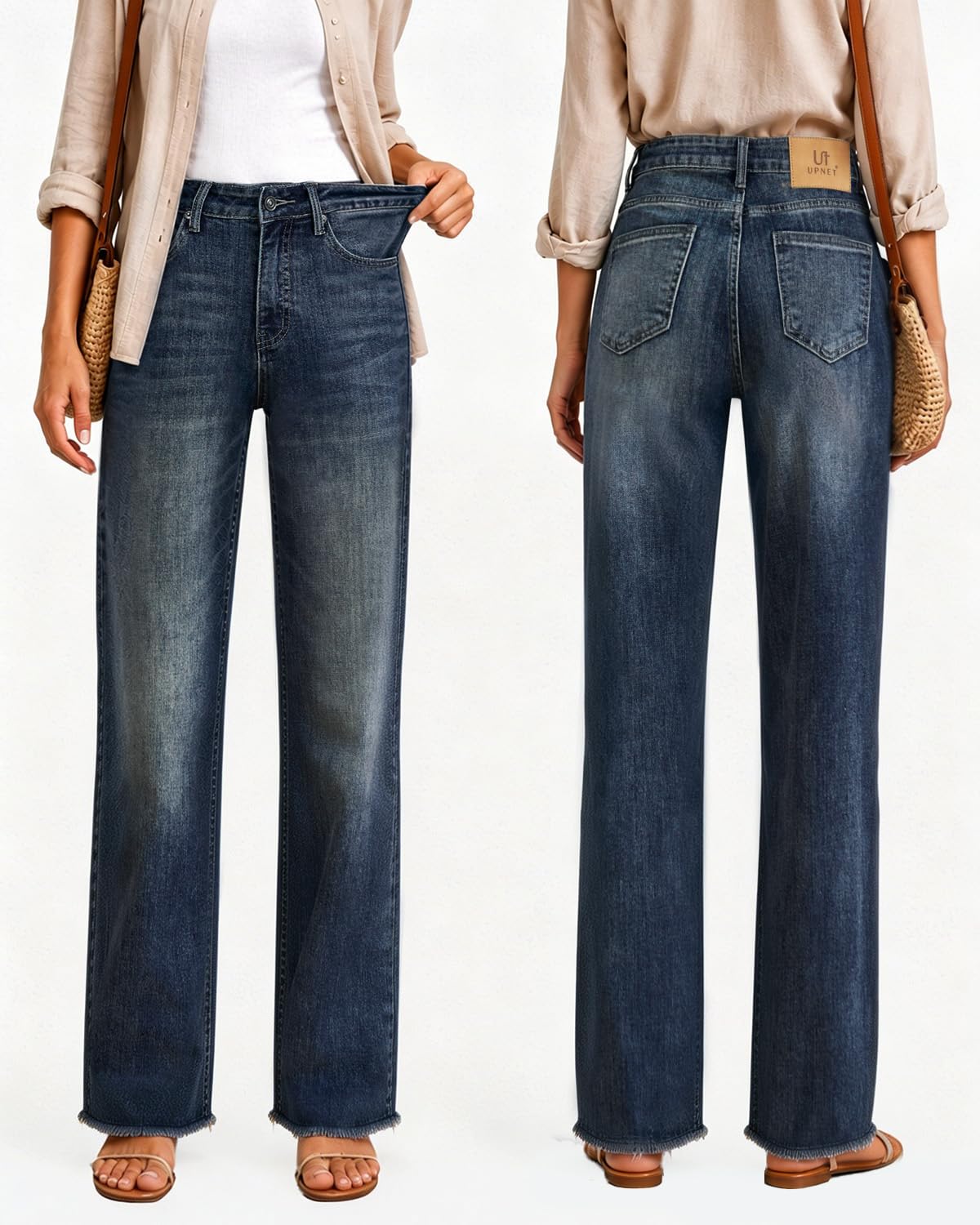 Women's High Waisted Stretchy Straight Leg Jeans Tummy Control Pants