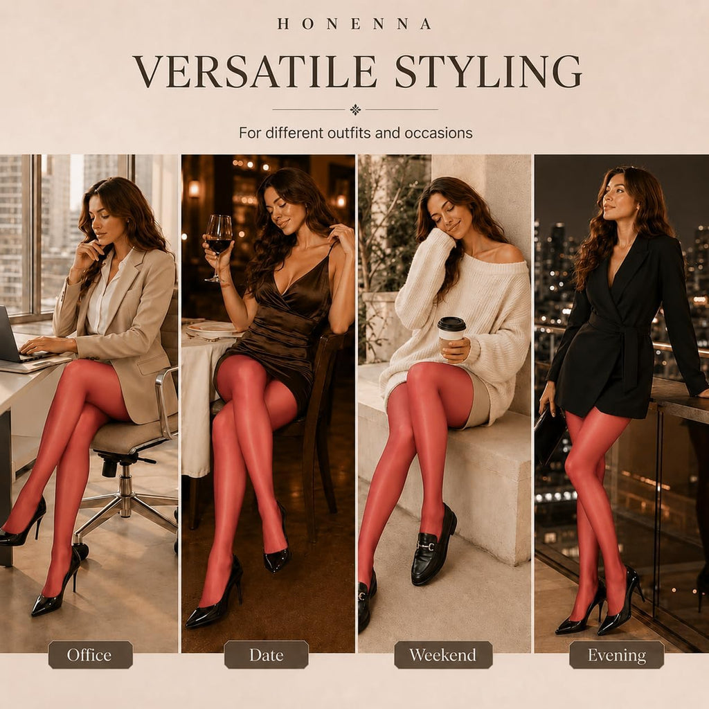 HONENNA Sheer Tights for Women 2 Pairs Ultra Thin Reinforced T Crotch Control Top Pantyhose Stockings