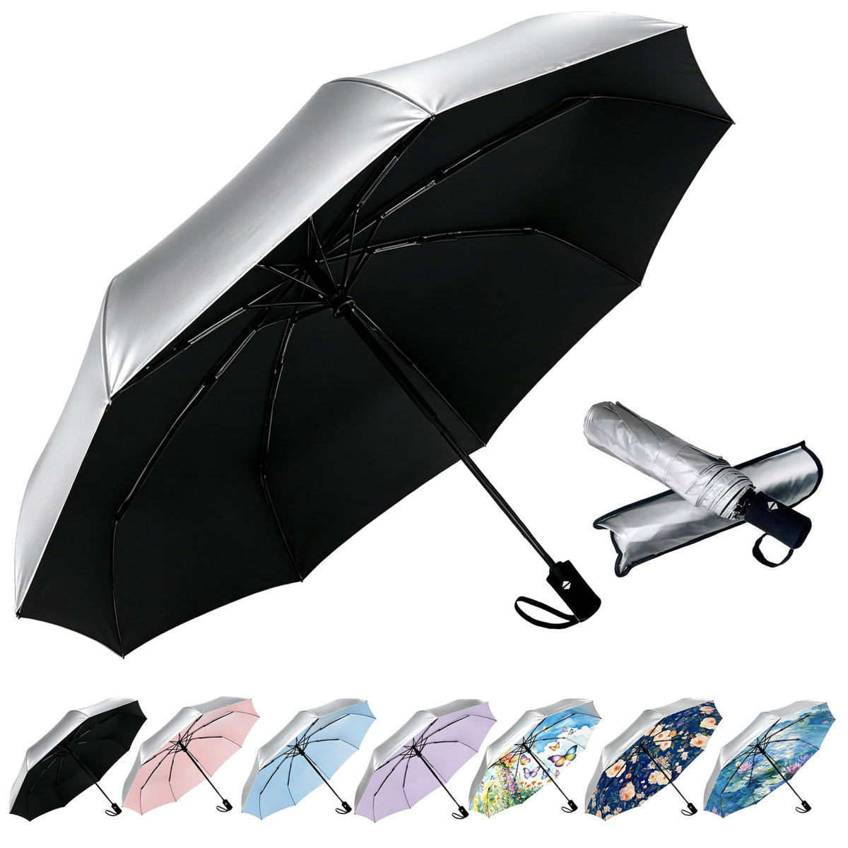 SIEPASA Windproof Travel Umbrella - Automatic Compact Folding Umbrella for Rain, Small Portable Windproof Umbrellas for Men Women and Teenagers (Navy Blue)