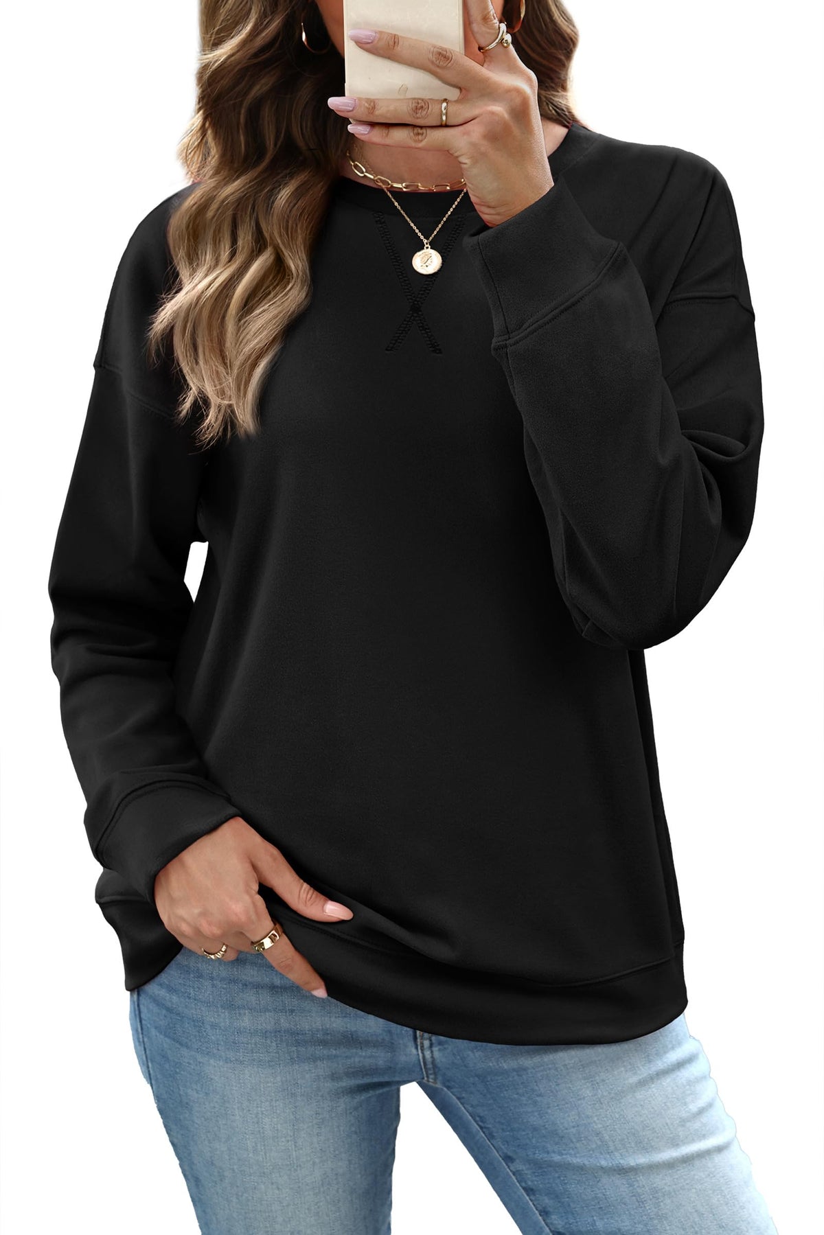 RUMIA Women's Crew Neck Sweatshirt Long Sleeve Tops for Women Fall Clothes