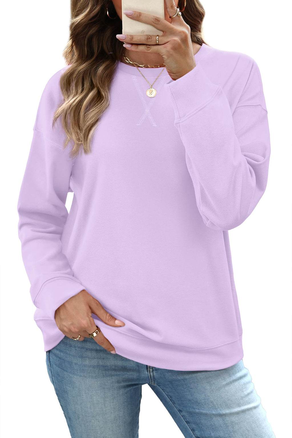 RUMIA Women's Crew Neck Sweatshirt Long Sleeve Tops for Women Fall Clothes