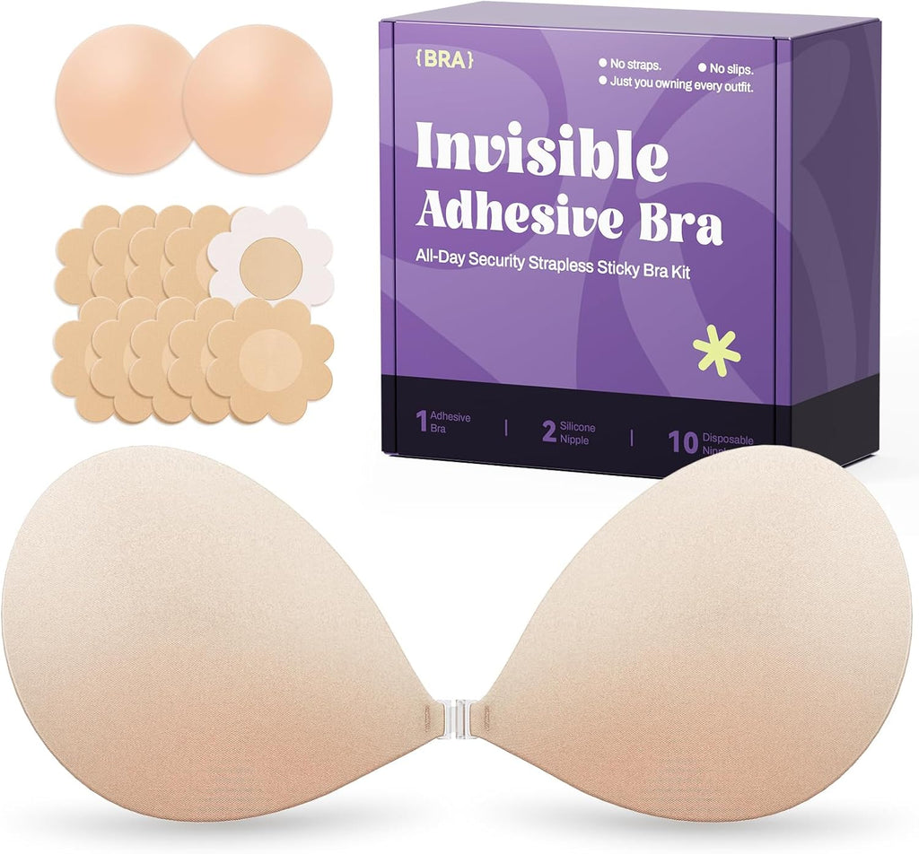 Invisible Strapless Sticky Bra Push up for Women, Ultra Adhesive Bra for Backless Dress, Cleavage Bra Lift Novelty Bras