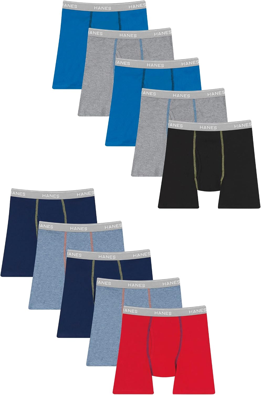 Hanes Boys' Boxer Briefs, Moisture-wicking Underwear for Boys & Toddlers, Assorted, 10 Or 12 Pack