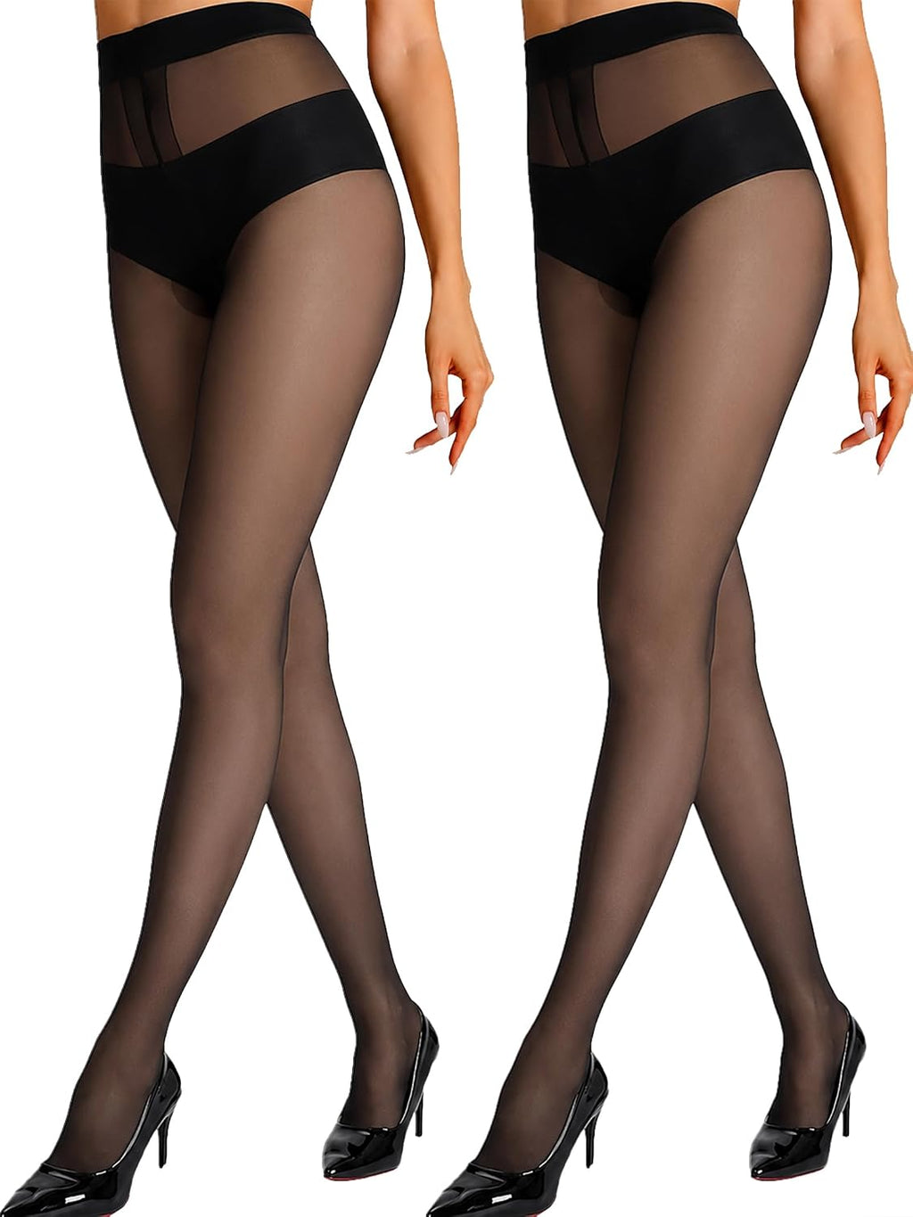 HONENNA Sheer Tights for Women 2 Pairs Ultra Thin Reinforced T Crotch Control Top Pantyhose Stockings