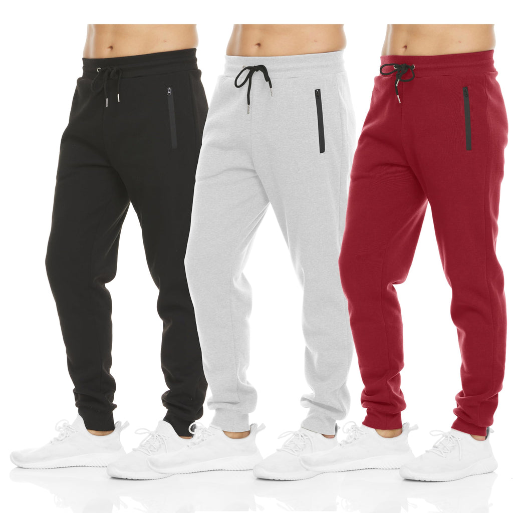 PURE CHAMP Sweatpants for Men 3 Pack Fleece Athletic Workout Joggers Mens Sweatpants with Zipper Pockets Size S-3XL