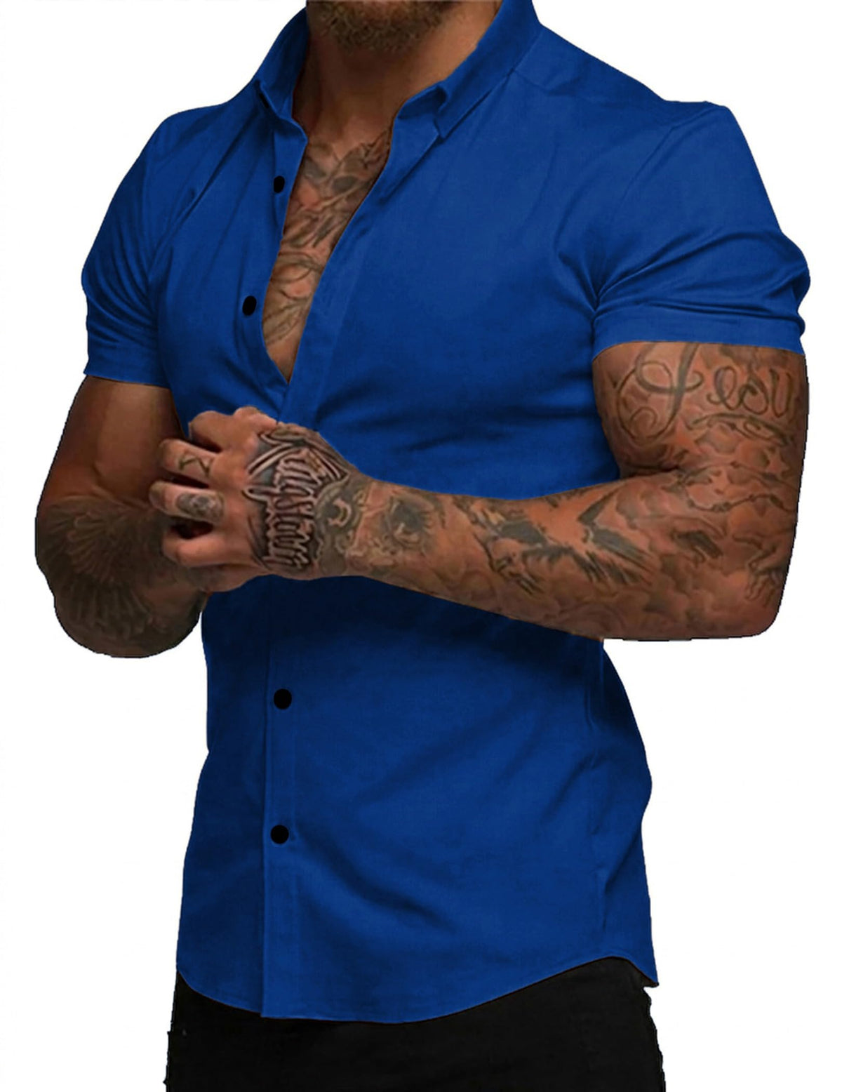 JMIERR Men's Muscle Fit High Stretch Wrinkle-Free Button Down Dress Shirts Summer Casual Short Sleeve Shirt