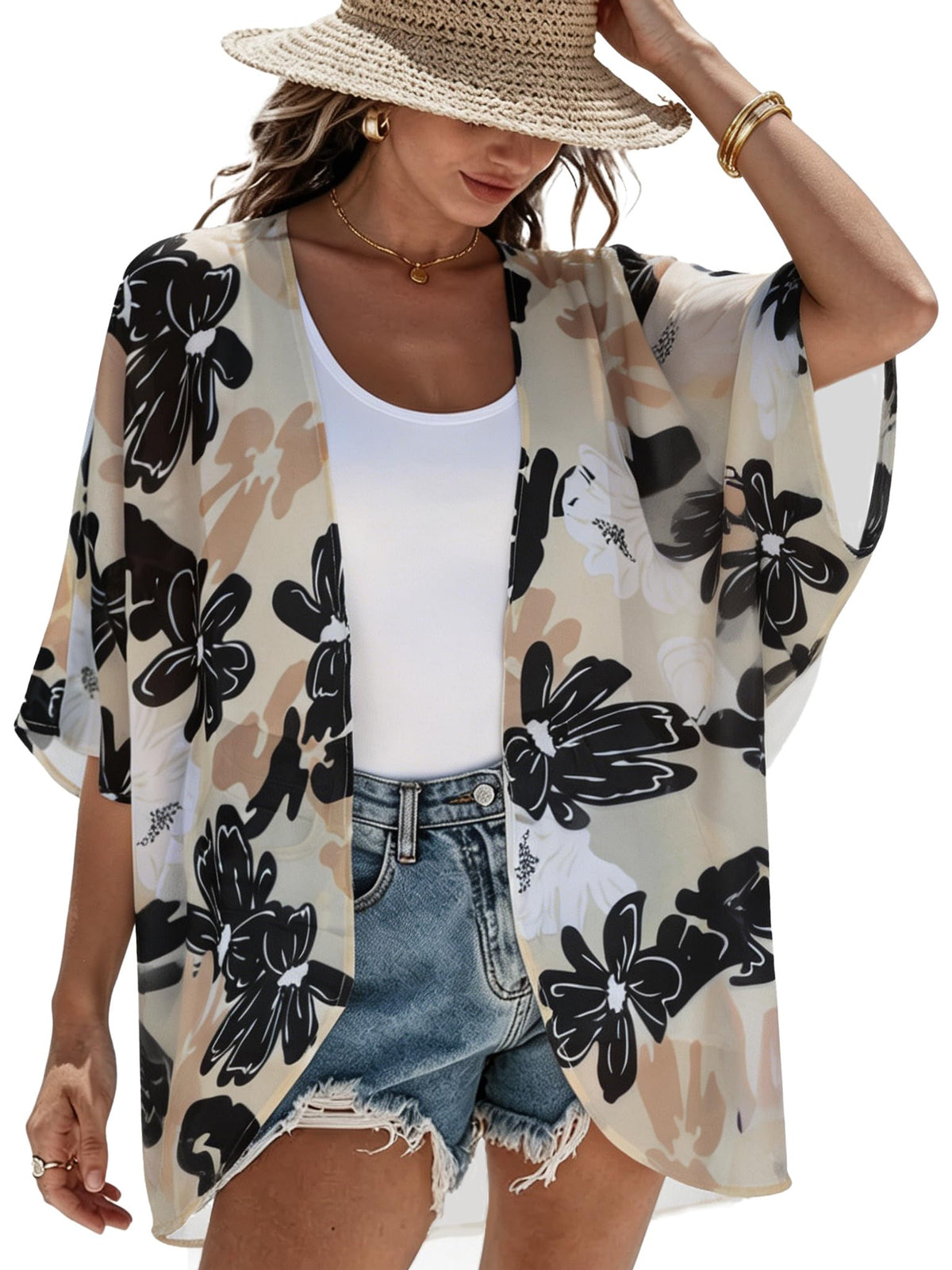 CHICGAL Womens Floral Kimono Cardigan Beach Cover Up Casual Summer Tops