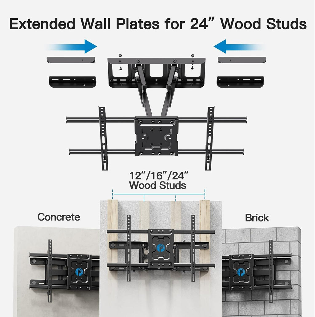 Pipishell TV Wall Mount for 26-74 inch LED LCD OLED 4K TVs up to 99lbs, Full Motion TV Mount Bracket Articulating Swivel Extension Tilting Leveling Max VESA 400x400mm, Fits 12/16 Inch Wood Studs