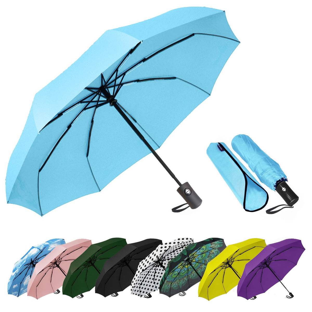 SIEPASA Windproof Travel Umbrella - Automatic Compact Folding Umbrella for Rain, Small Portable Windproof Umbrellas for Men Women and Teenagers (Navy Blue)