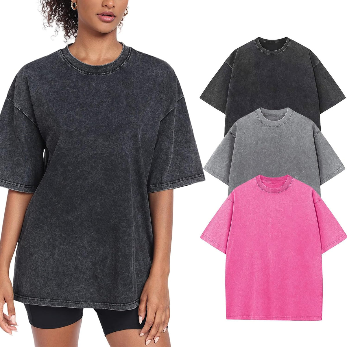 Womens Washed Vintage Oversized T-Shirt Baggy Workout Tops Short Sleeve Cotton Tshirts Streetwear Boyfriend Tee