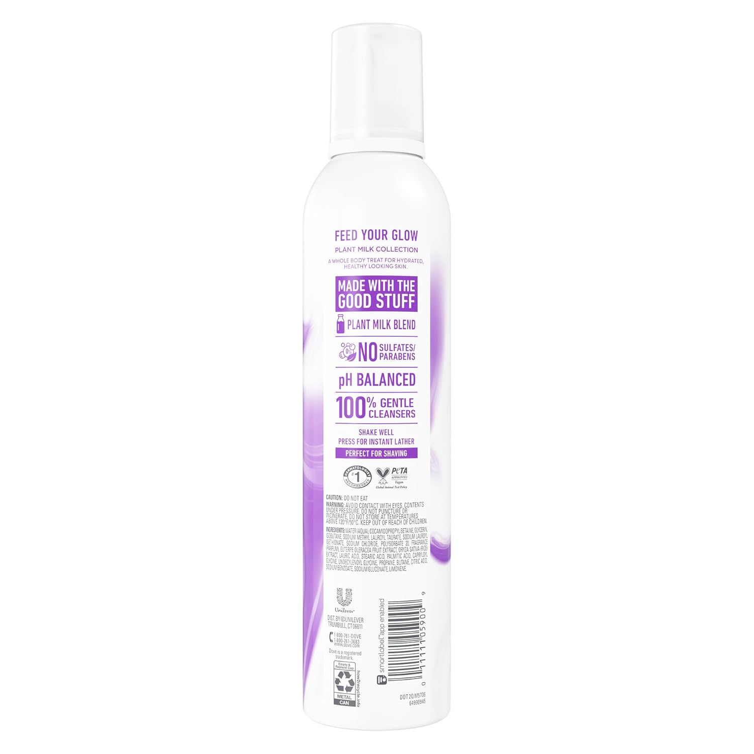 Dove Whipped Shower Foam for Women Rice Milk & Velvet Açaí for Hydrated & Soft Skin 10.3 FO