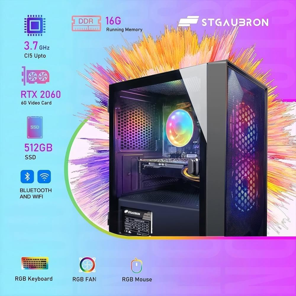 STGAubron Gaming PC Desktop,Core I5,RTX 2060 6G,16G RAM,512G SSD