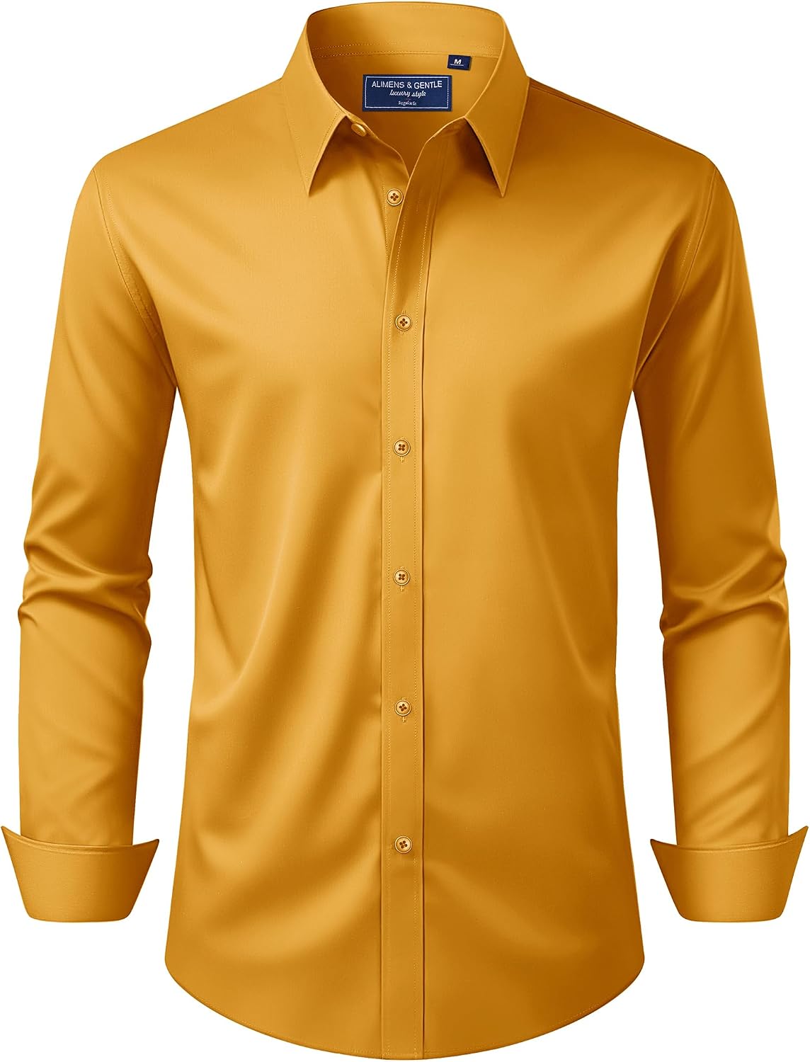 Alimens & Gentle Men's Dress Shirt Regular Fit Stretch Stain Shield Long Sleeve Solid Business Wedding Button Down Shirts