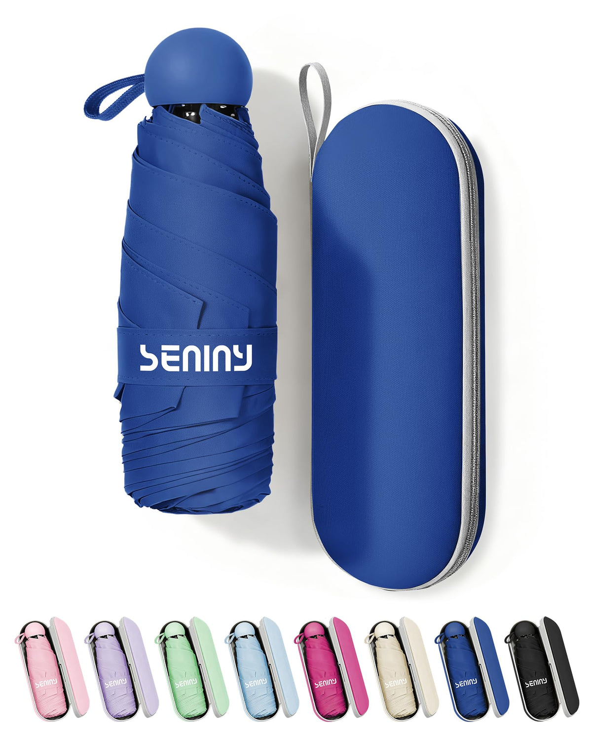 Seniny Mini Travel Umbrella with Case, Compact Pocket Size UV Sun & Rain