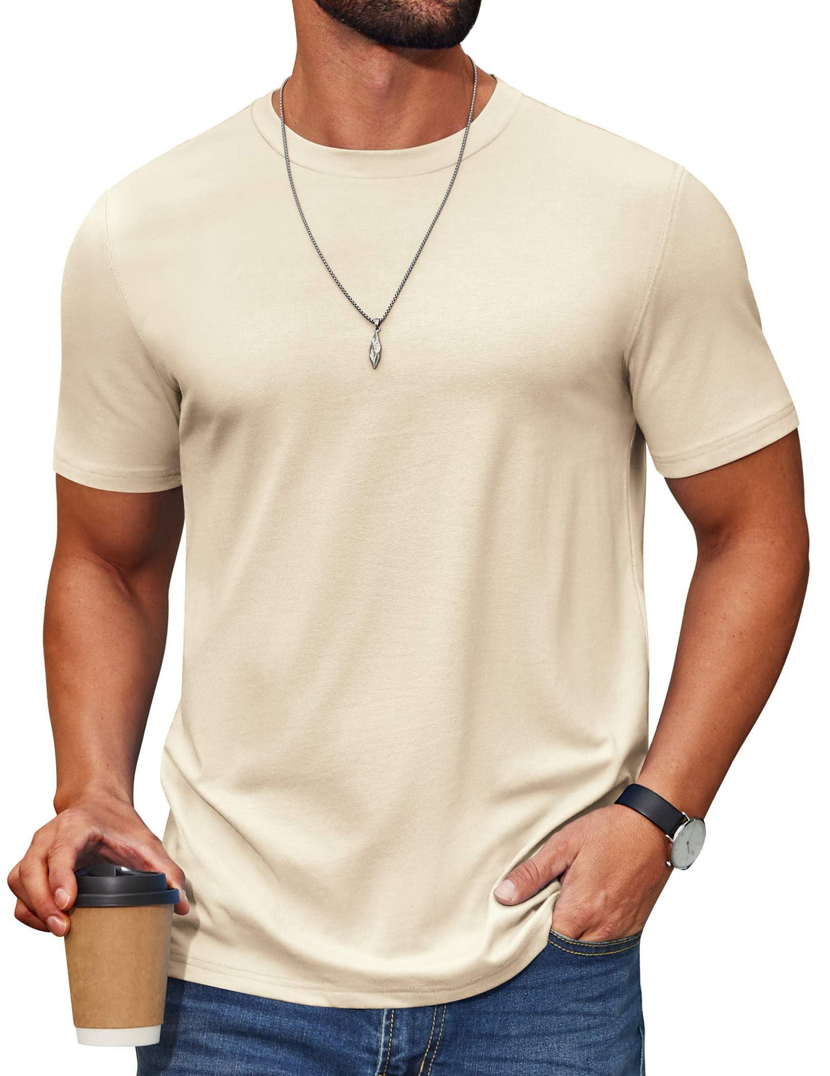 COOFANDY Men's T Shirt Short Sleeve Cotton Blend T-Shirts Crew Neck Casual Summer Basic Tee Shirts