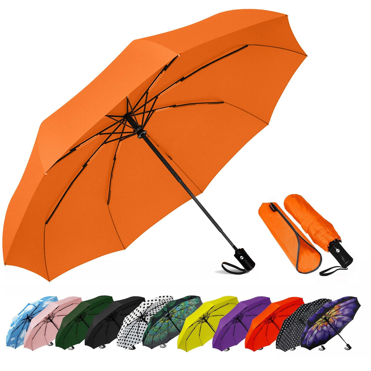 SIEPASA Windproof Travel Umbrella - Automatic Compact Folding Umbrella for Rain, Small Portable Windproof Umbrellas for Men Women and Teenagers (Navy Blue)