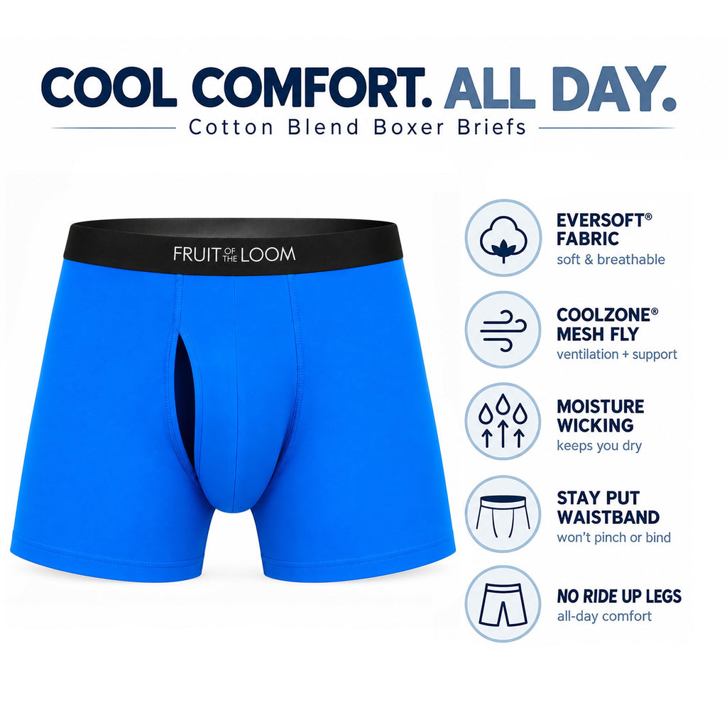 Fruit of the Loom Men's Coolzone Boxer Briefs, Moisture Wicking & Breathable