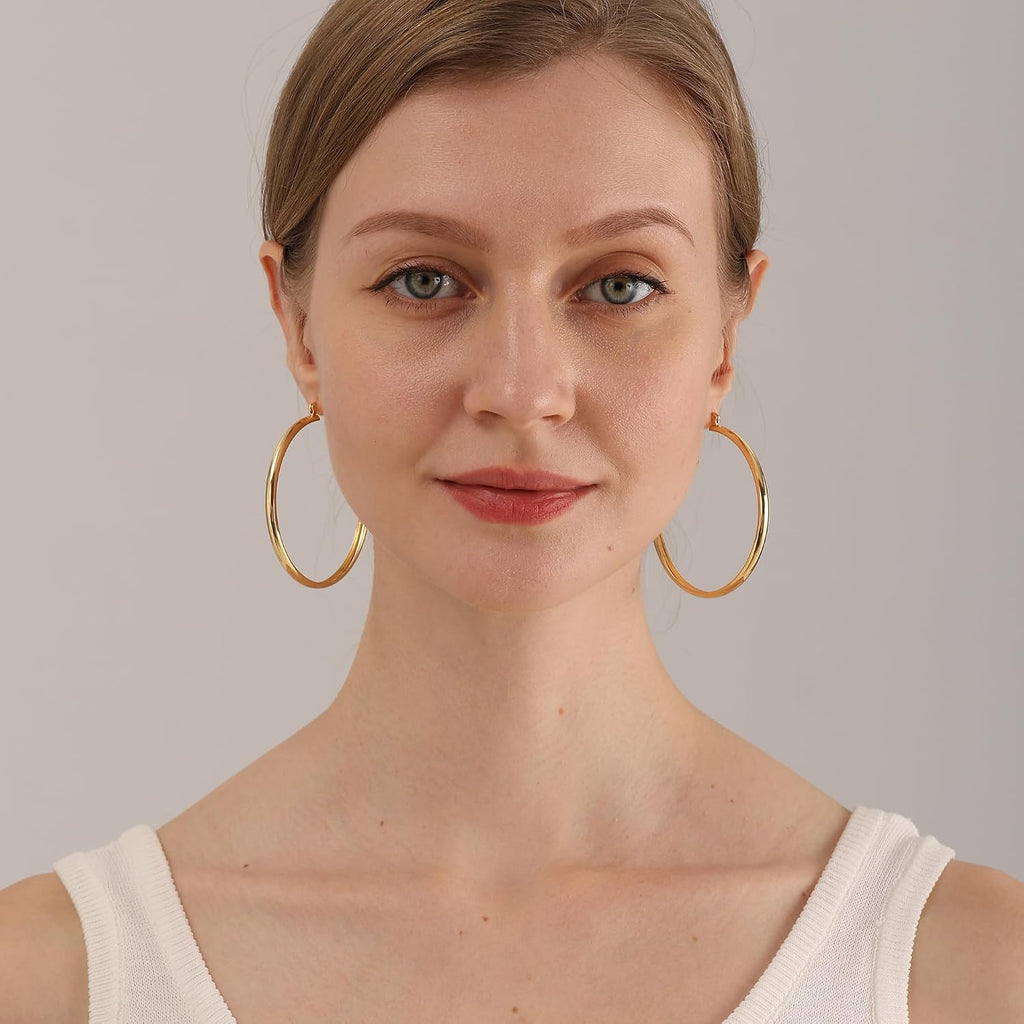 4mm Thick Gold Chunky Earrings Steling Silver Post Hoops Earrings For Women Hollow Tube Hoops Earrings Thick Gold Hoop Earrings Hypoallergenic Lightweight Gold Hoop Large Earrings 20/30/40/50/60MM
