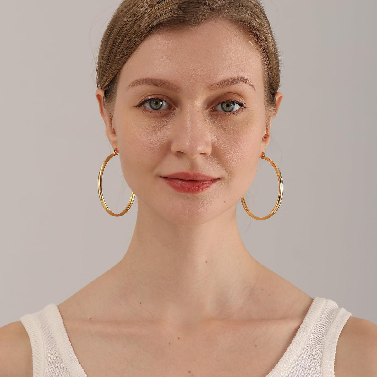 4mm Thick Gold Chunky Earrings Steling Silver Post Hoops Earrings For Women Hollow Tube Hoops Earrings Thick Gold Hoop Earrings Hypoallergenic Lightweight Gold Hoop Large Earrings 20/30/40/50/60MM