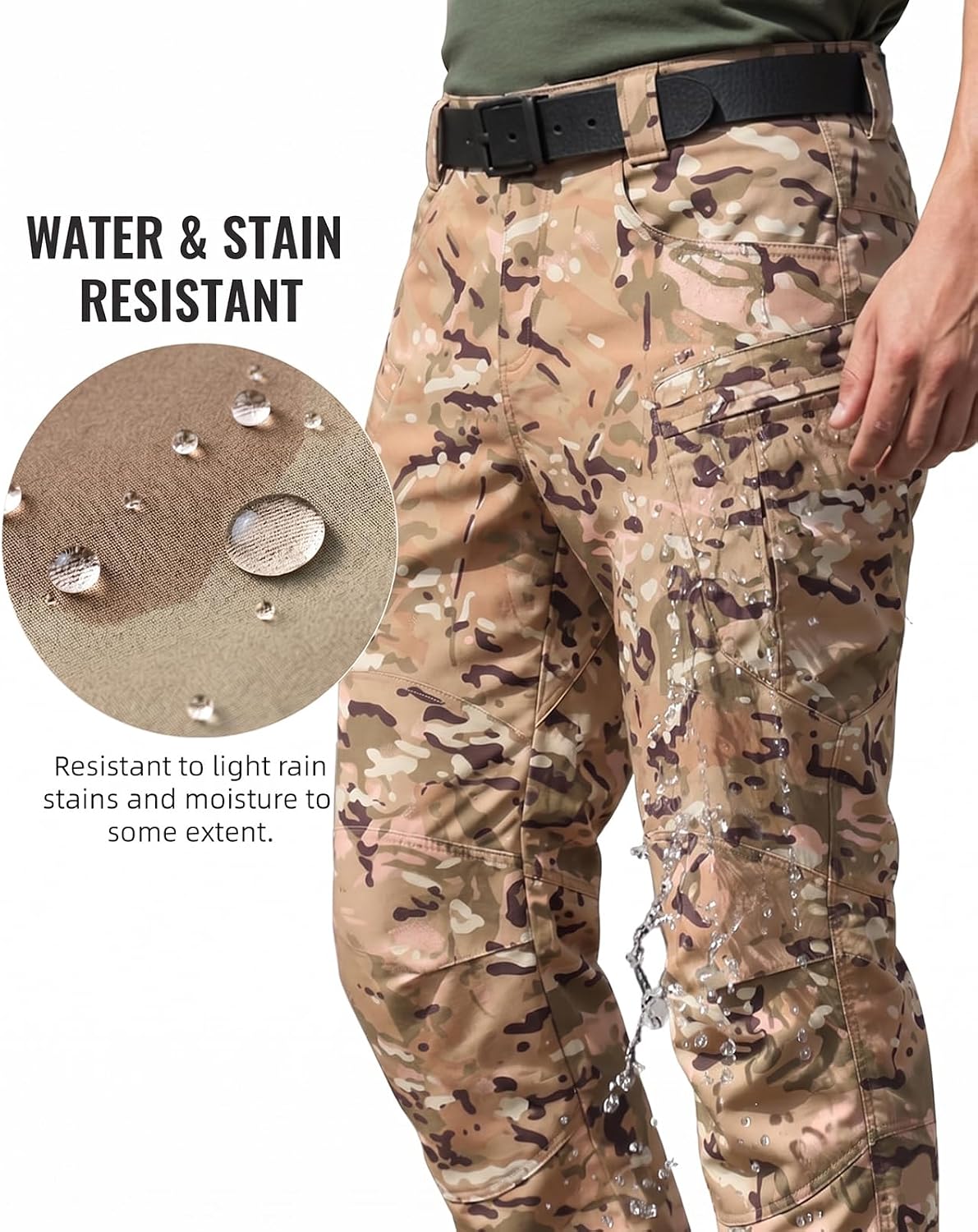 Men's Stretch Tactical Pants Waterproof Ripstop Fabric Cargo Pants Lightweight Casual Hiking Outdoor Work Pants (No Belt)