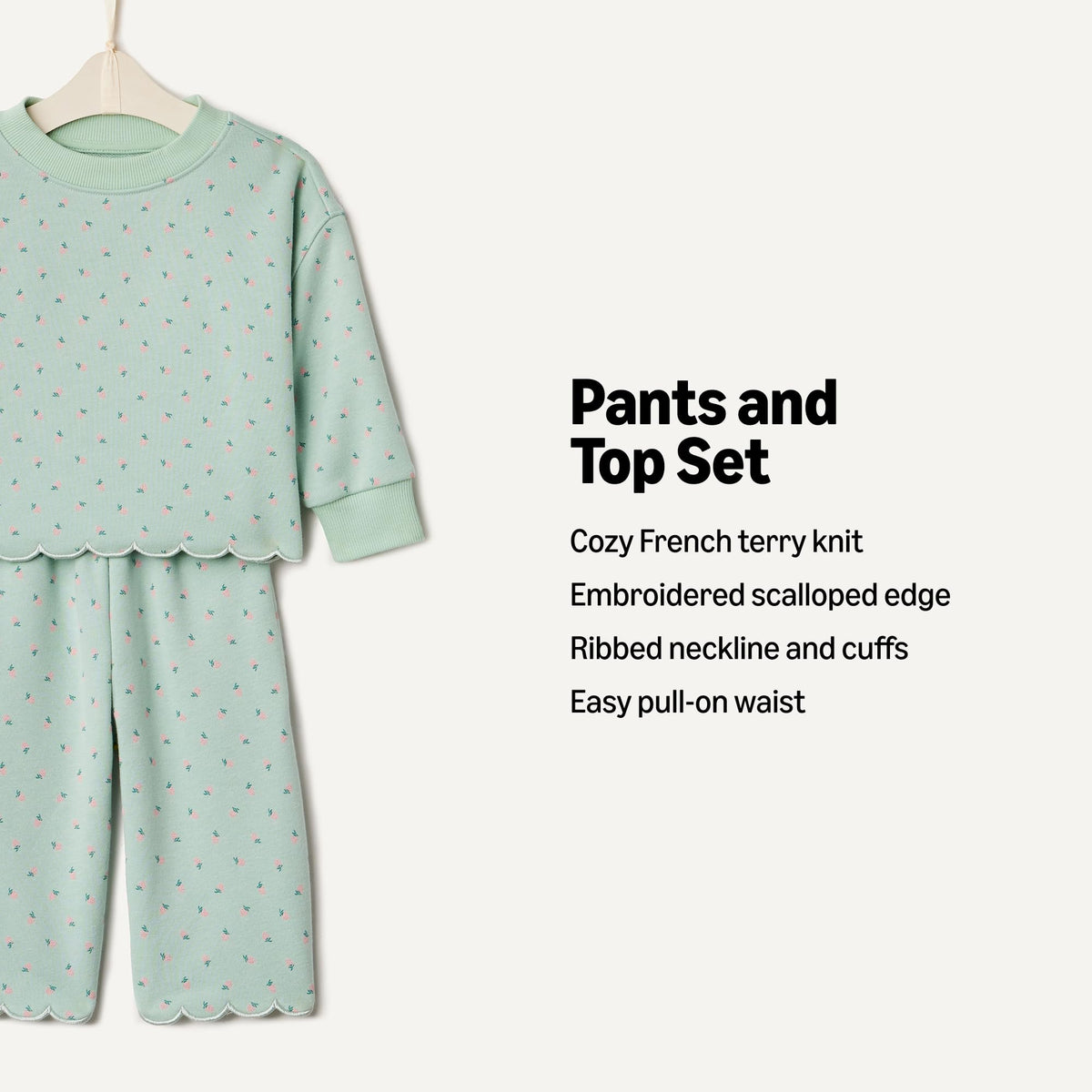 Amazon Essentials x Sofia Grainge Toddlers and Baby Girls' French Terry Sweatshirt Pant and Top Set