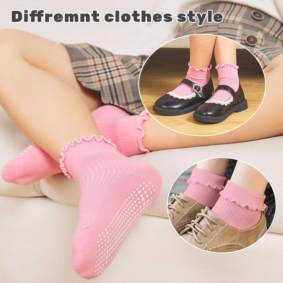 ANYANIME Toddler Socks Ruffle for Girls Baby Grip Socks Non Slip Cute Frill