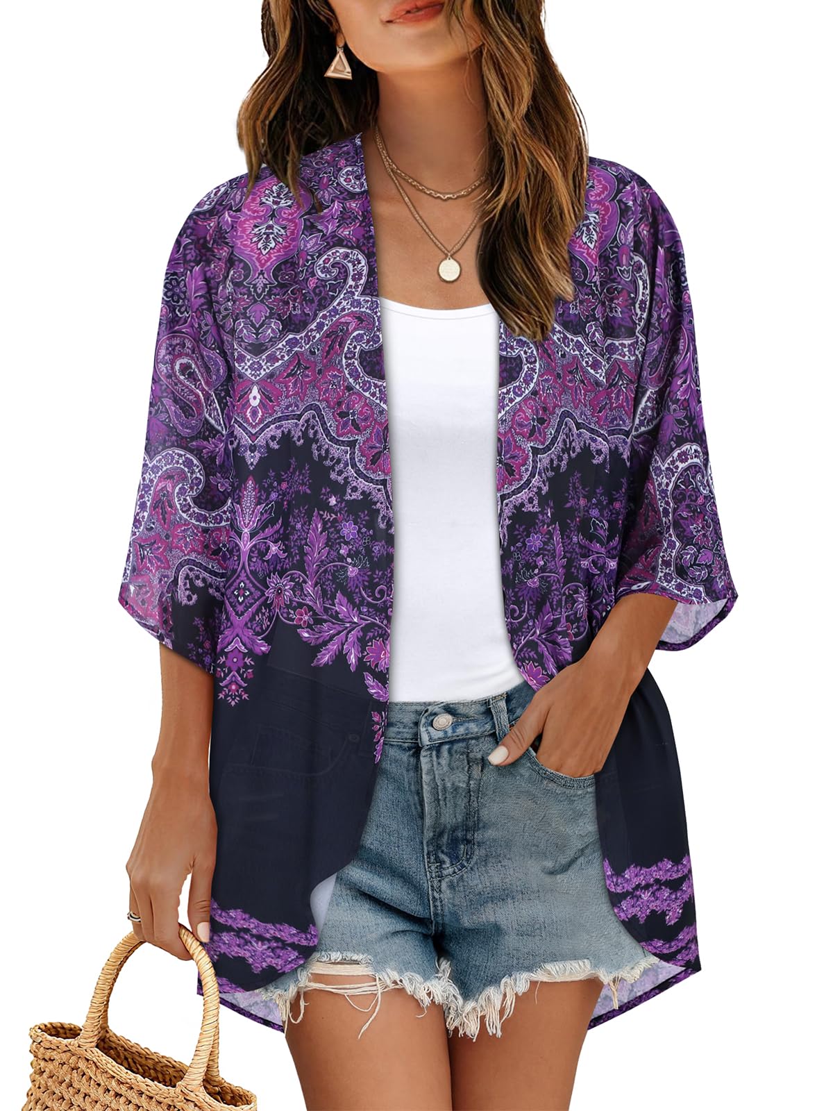 CHICGAL Womens Floral Kimono Cardigan Beach Cover Up Casual Summer Tops