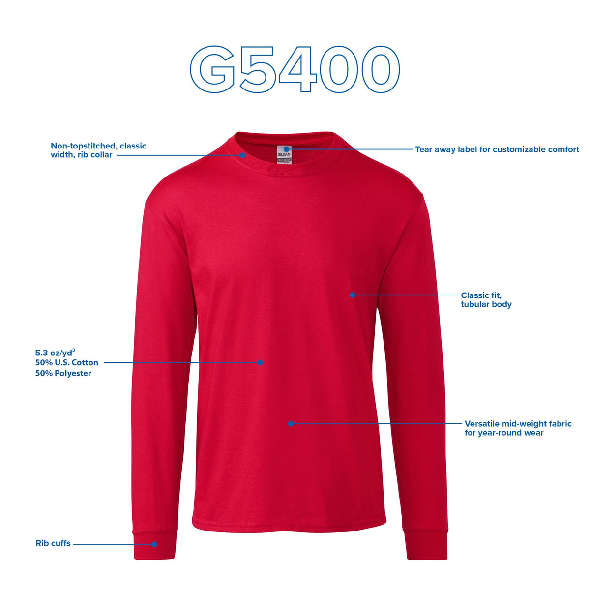Gildan Adult Heavy Cotton Long Sleeve T-Shirt, Style G5400, 2-Pack