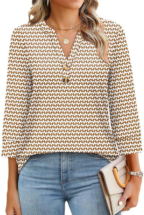 OFEEFAN Womens Tops 3/4 Sleeve Henley Shirts for Women Summer Outfits Fashion Clothing