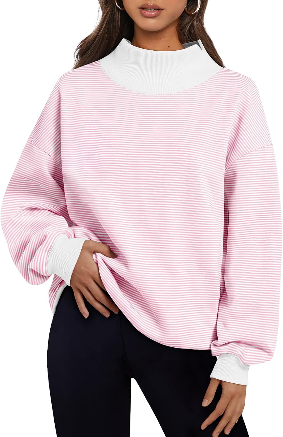 Trendy Queen Womens Mock Neck Sweatshirts Oversized Pullover Fall Outfits