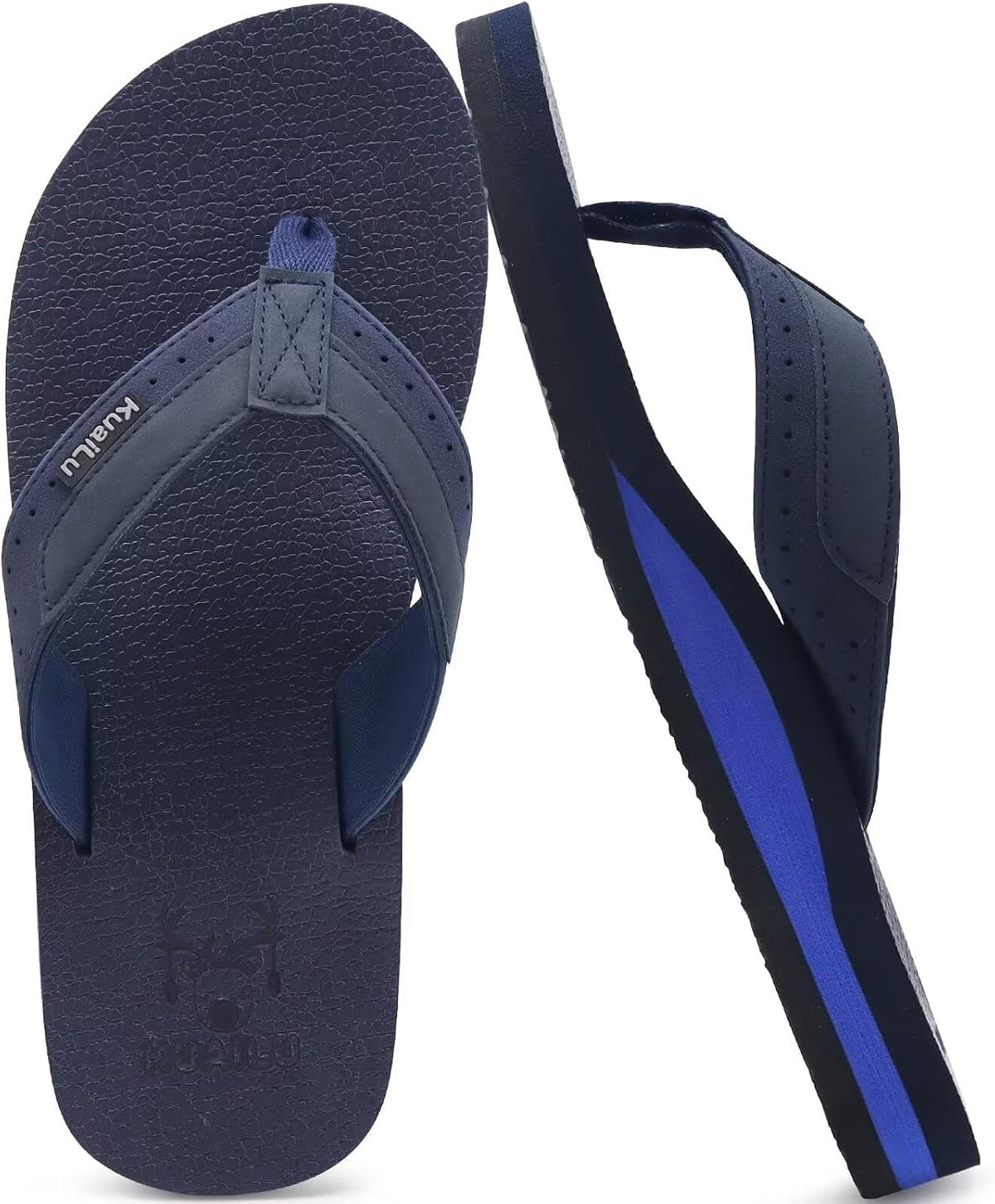 KuaiLu Mens Faux Leather Flip Flops with Comfortable Arch Support