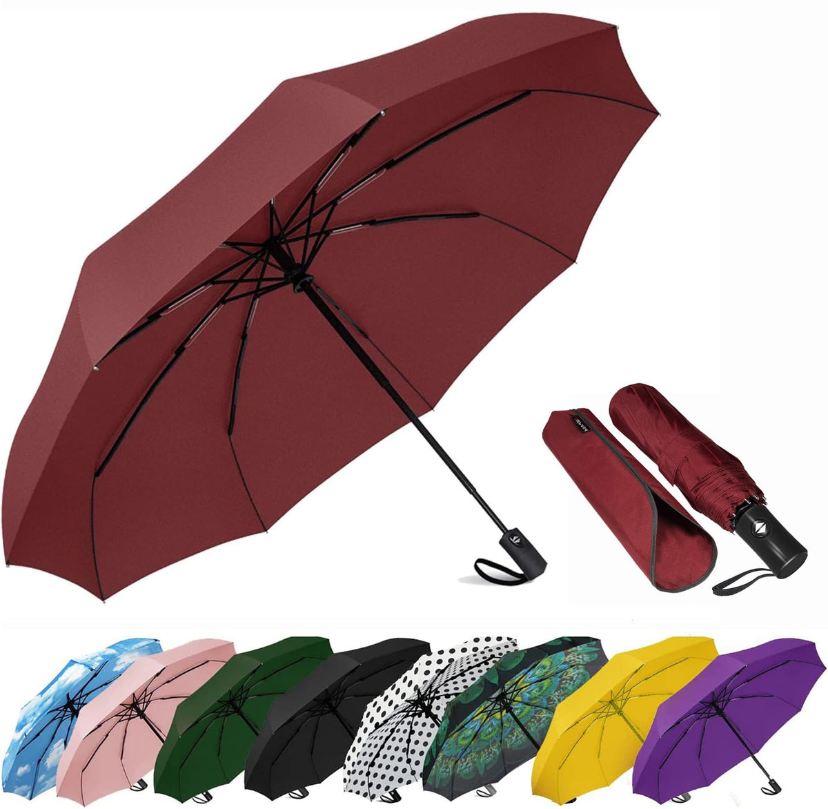 SIEPASA Windproof Travel Umbrella - Automatic Compact Folding Umbrella for Rain, Small Portable Windproof Umbrellas for Men Women and Teenagers (Navy Blue)