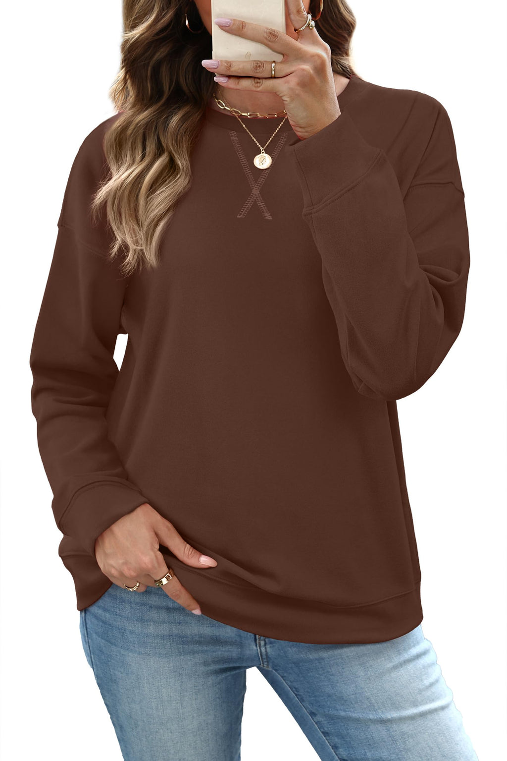 RUMIA Women's Crew Neck Sweatshirt Long Sleeve Tops for Women Fall Clothes