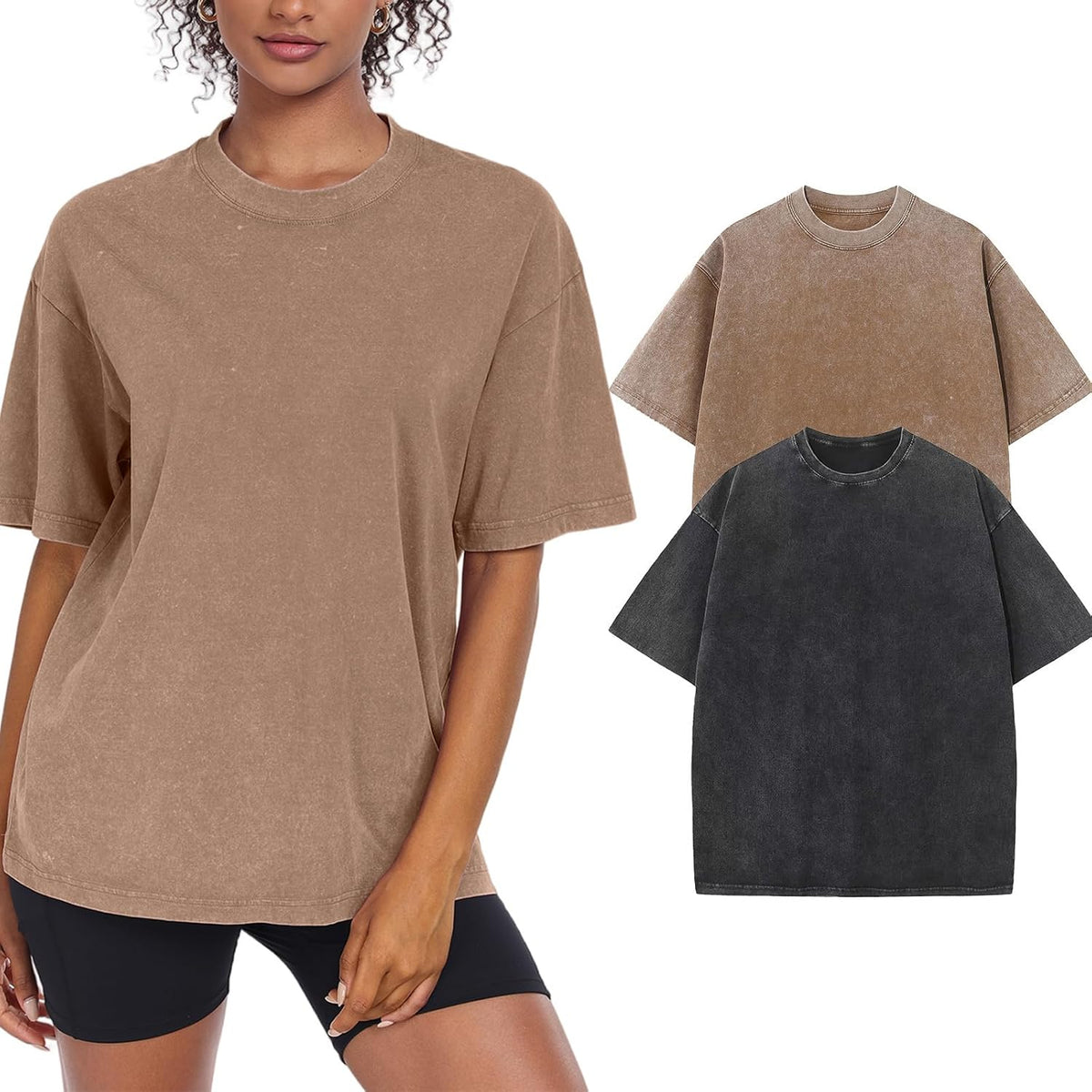 Womens Washed Vintage Oversized T-Shirt Baggy Workout Tops Short Sleeve Cotton Tshirts Streetwear Boyfriend Tee