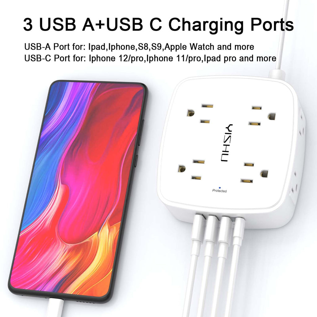 YISHU 6Ft Surge Protector Power Strip with 8 Widely Outlets & 4 USB Ports