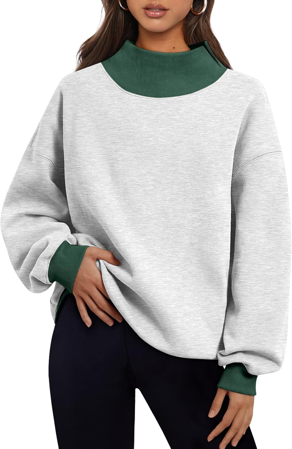 Trendy Queen Womens Mock Neck Sweatshirts Oversized Pullover Fall Outfits