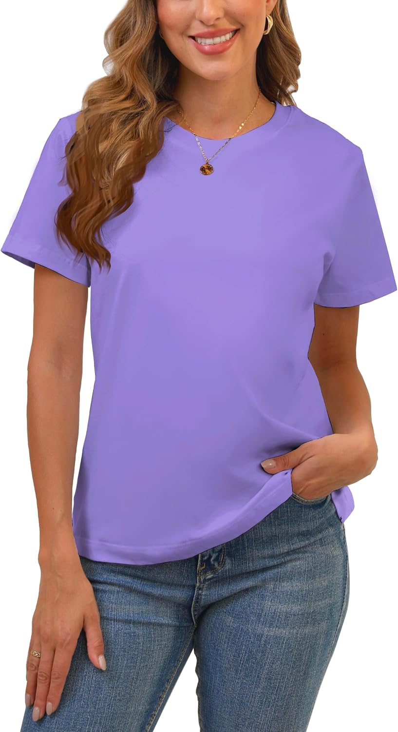 BJY Cotton Basic T Shirts for Women,Crew Neck Short Sleeve Summer Shirts(2XS-3XL, 20+ Color)