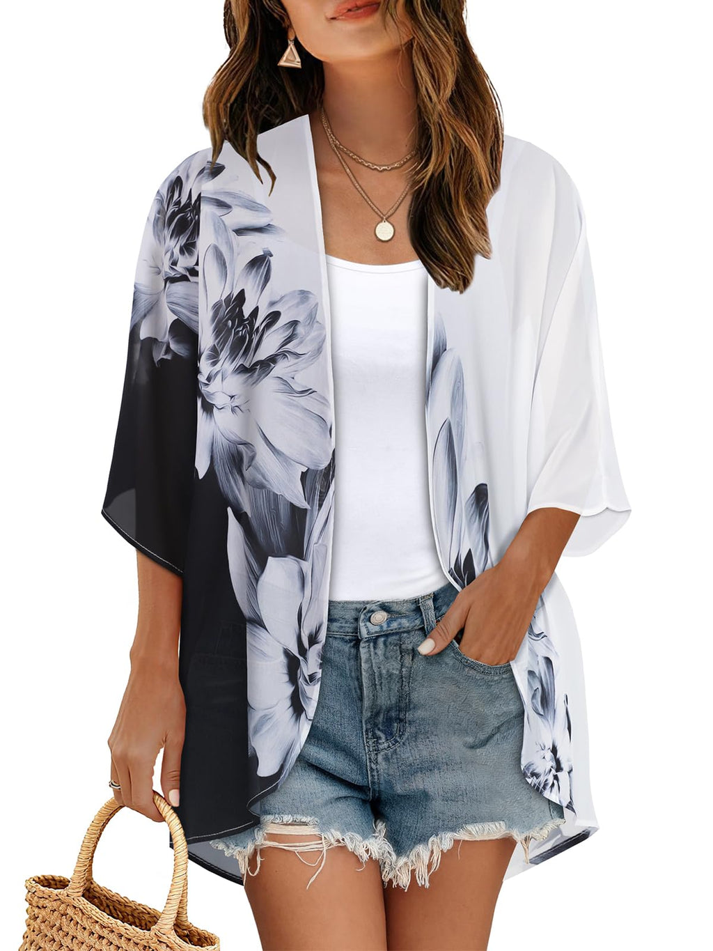 CHICGAL Womens Floral Kimono Cardigan Beach Cover Up Casual Summer Tops