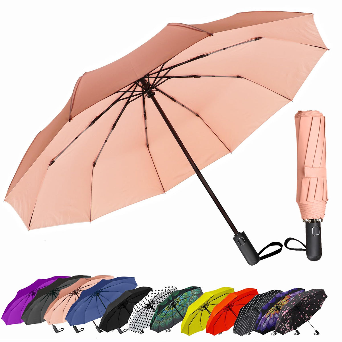 SIEPASA Windproof Travel Umbrella - Automatic Compact Folding Umbrella for Rain, Small Portable Windproof Umbrellas for Men Women and Teenagers (Navy Blue)