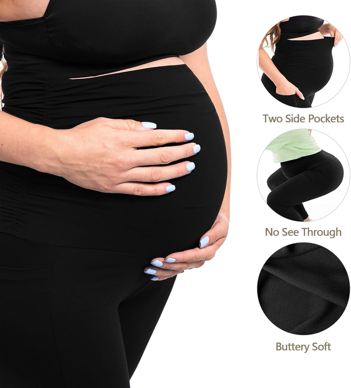 Walifrey Maternity Leggings with Pockets Over the Belly