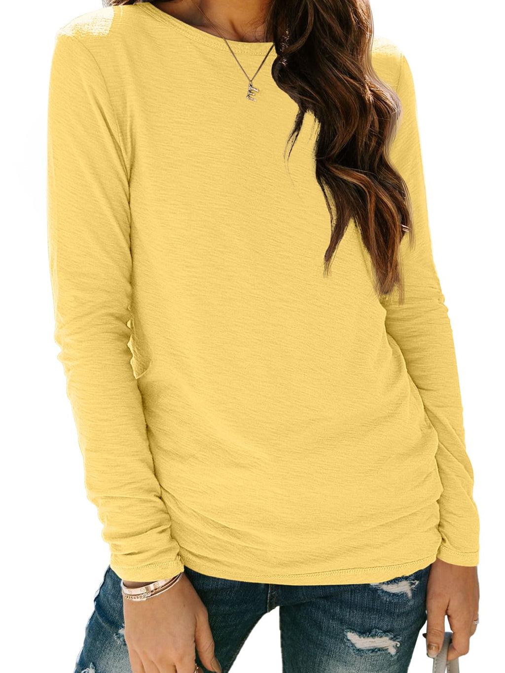 AUTOMET Women's Long Sleeve Crewneck Shirts Casual Basic Tops