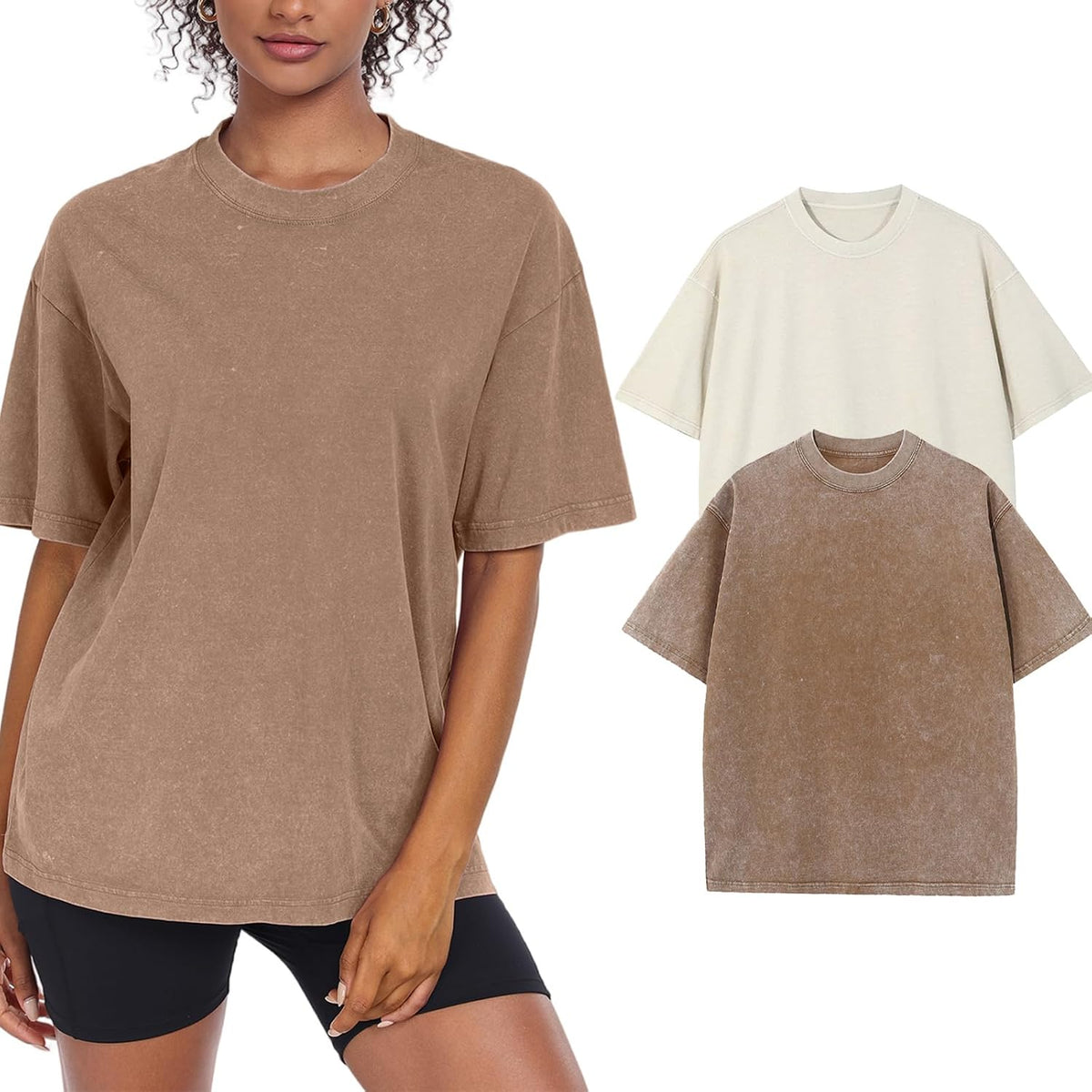 Womens Washed Vintage Oversized T-Shirt Baggy Workout Tops Short Sleeve Cotton Tshirts Streetwear Boyfriend Tee