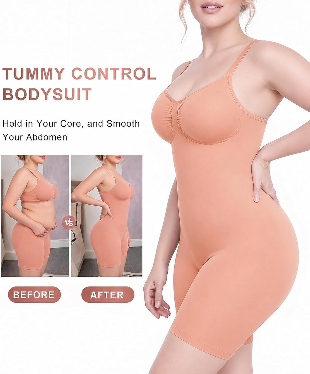 SHAPERX Shapewear for Women Tummy Control Bodysuit Mid Thigh Body Shaper Shorts for a Lifted Look
