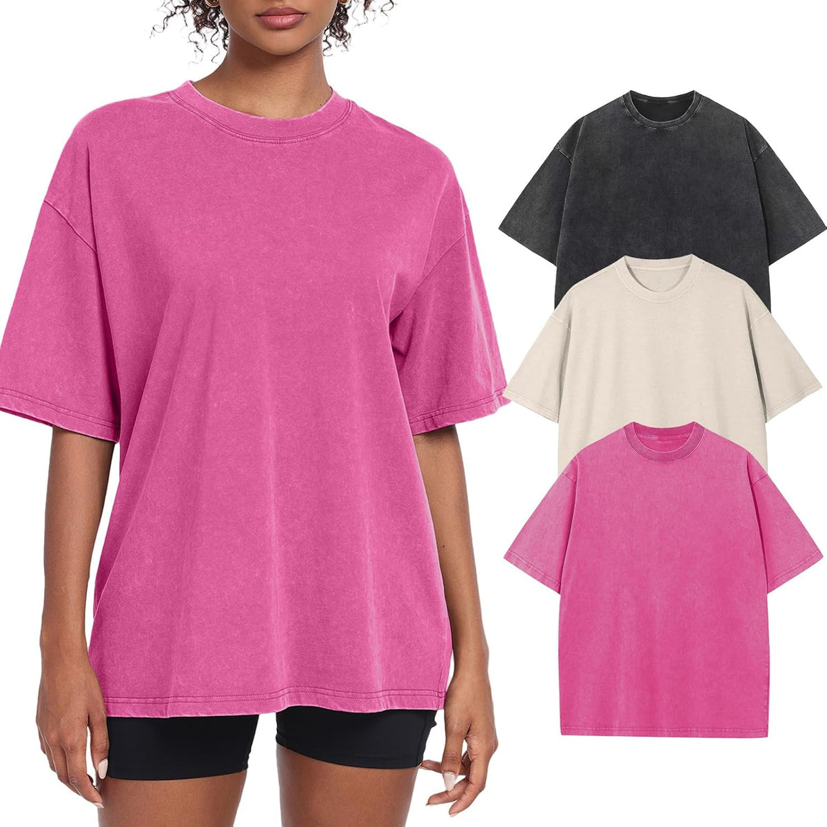 Womens Washed Vintage Oversized T-Shirt Baggy Workout Tops Short Sleeve Cotton Tshirts Streetwear Boyfriend Tee